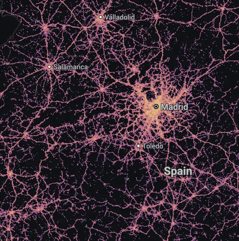 map showing human mobility map of Spain