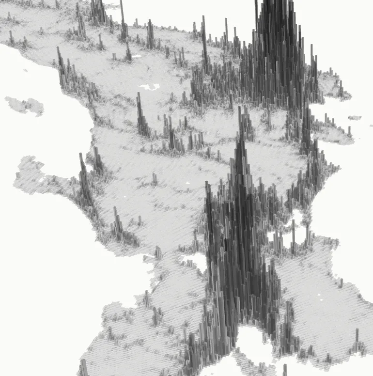 map showing 3D Japan population density
