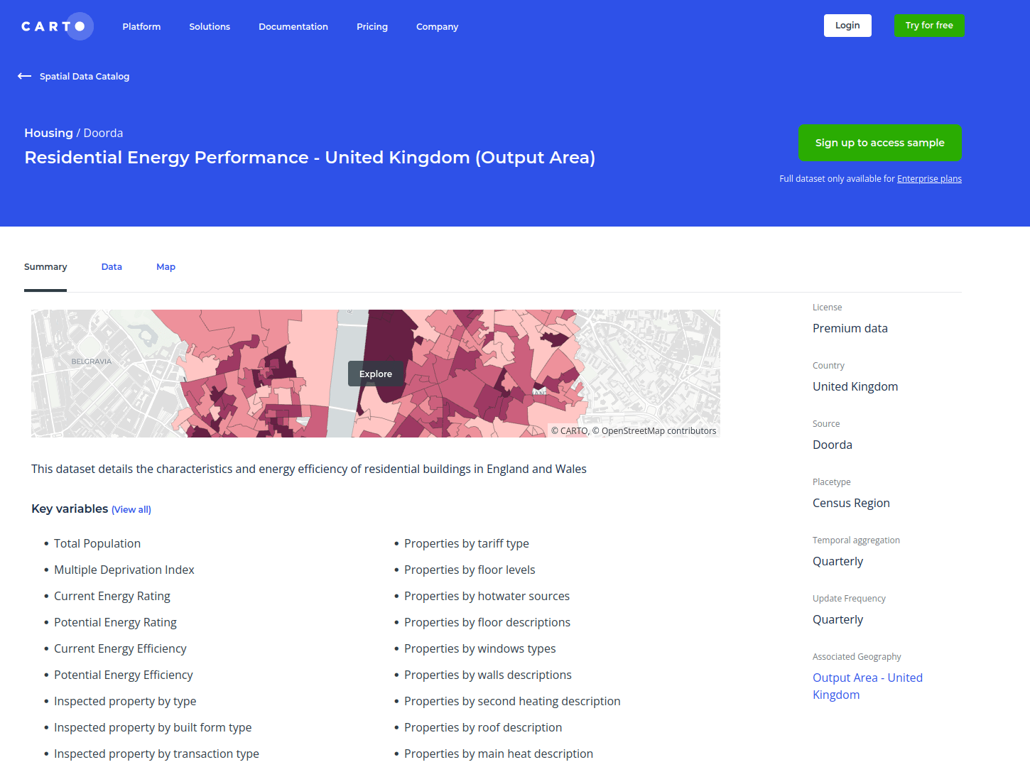 screenshot of carto’s spatial data catalog