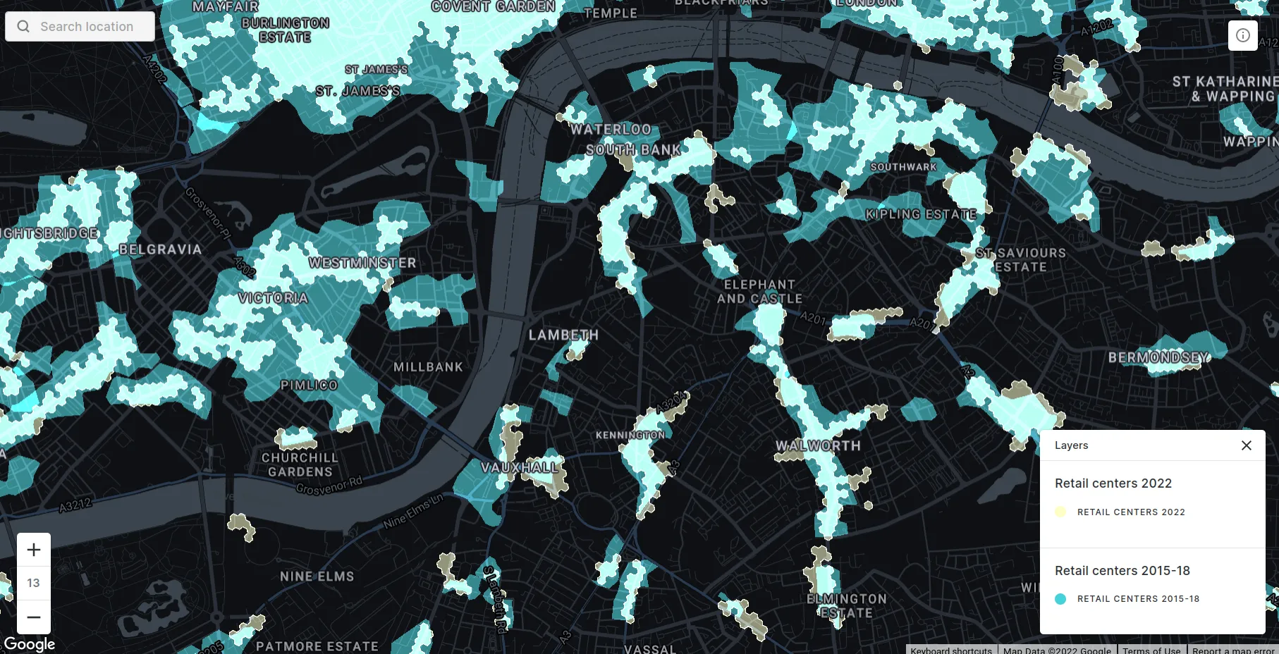 Retail centres 2015 vs 2022