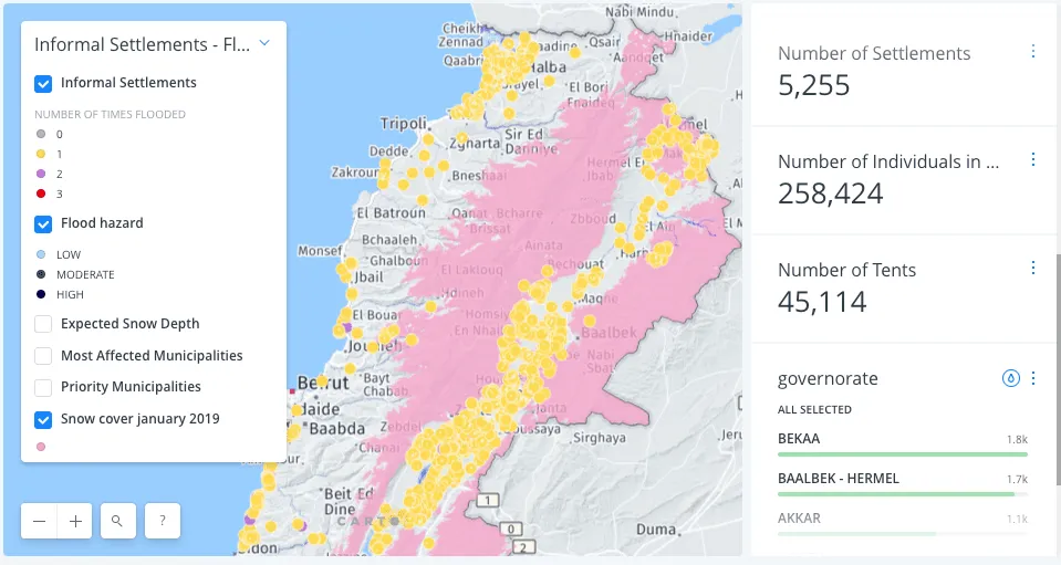 Screenshot of the UNHCR map
