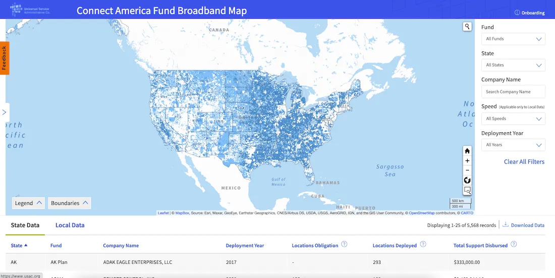 Screenshot of the CAF map