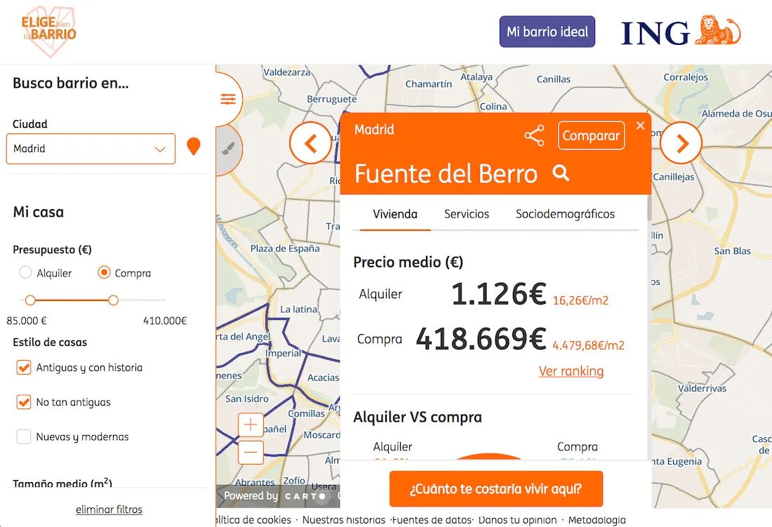 Screenshot of ING Neighborhood Selector