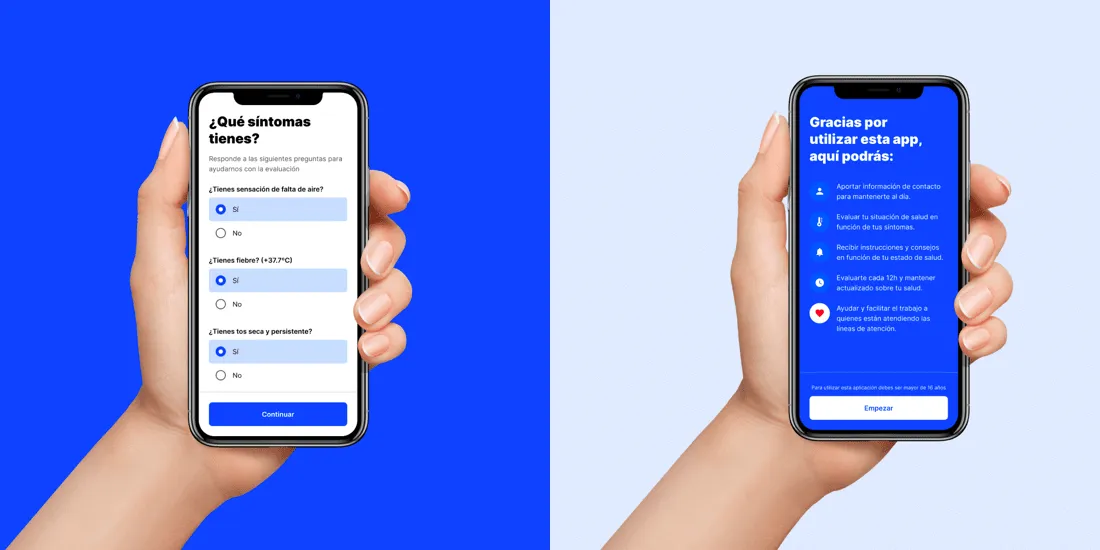 Screenshots showing the AsistenciaCovid19 application