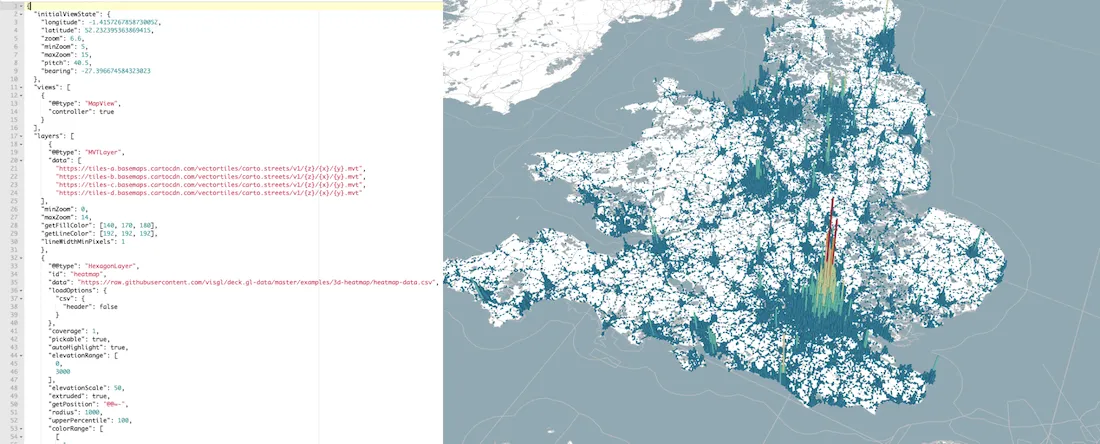 Graphic showing an example of deckGL with 2 layers