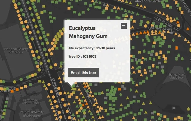 melbourne urban forest map with popup
