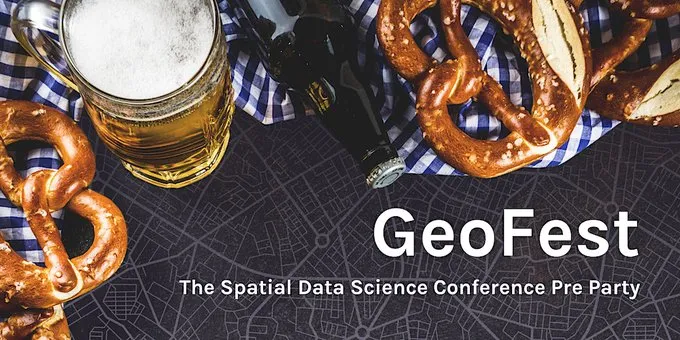 An image advertising eoFest, with a map tablecloth, beer and pretzels