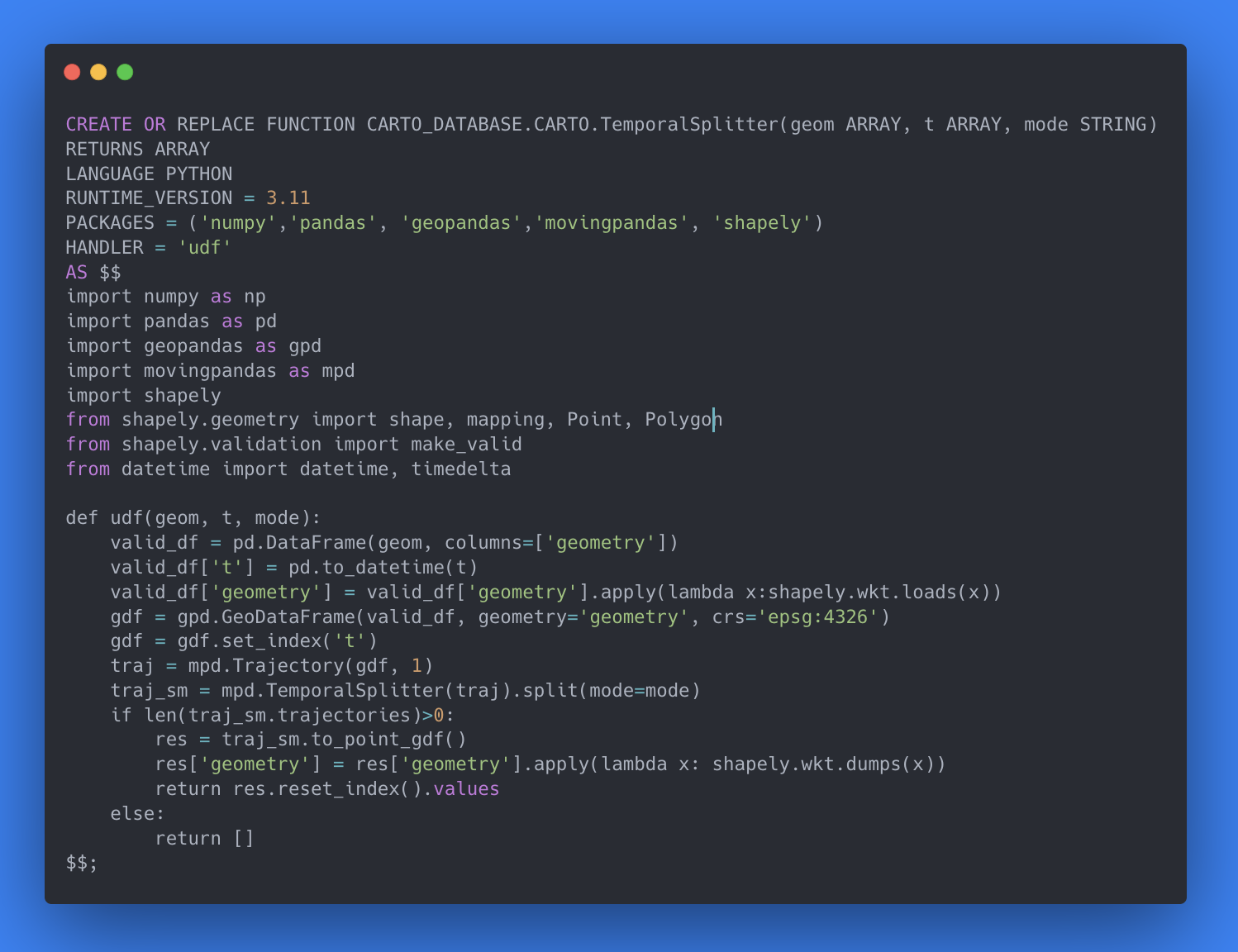 The TemporalSplitter UDF.