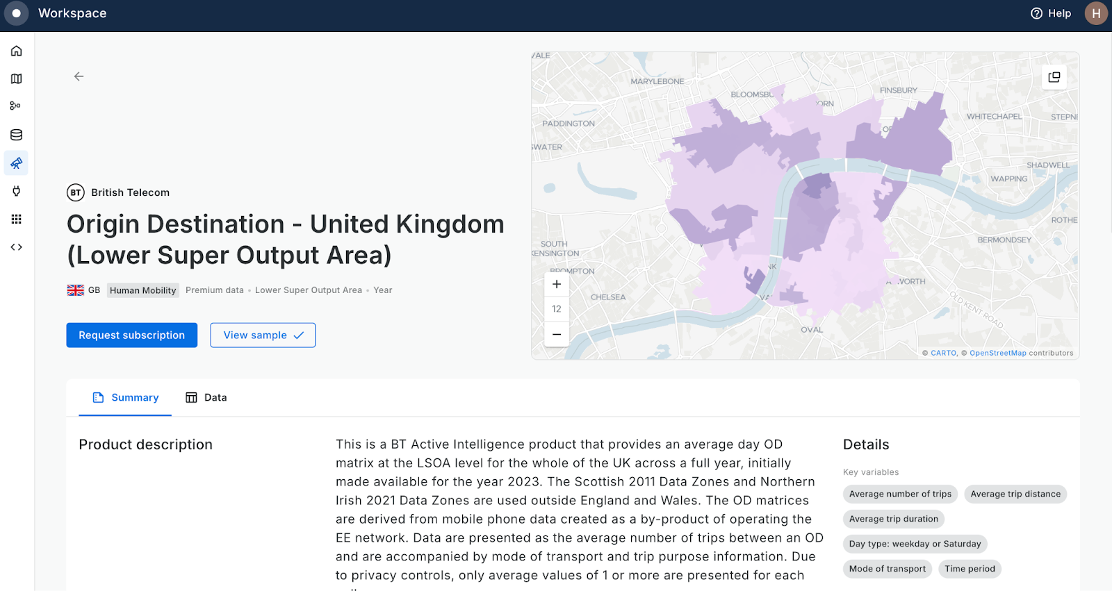 A screenshot of the CARTO Workspace