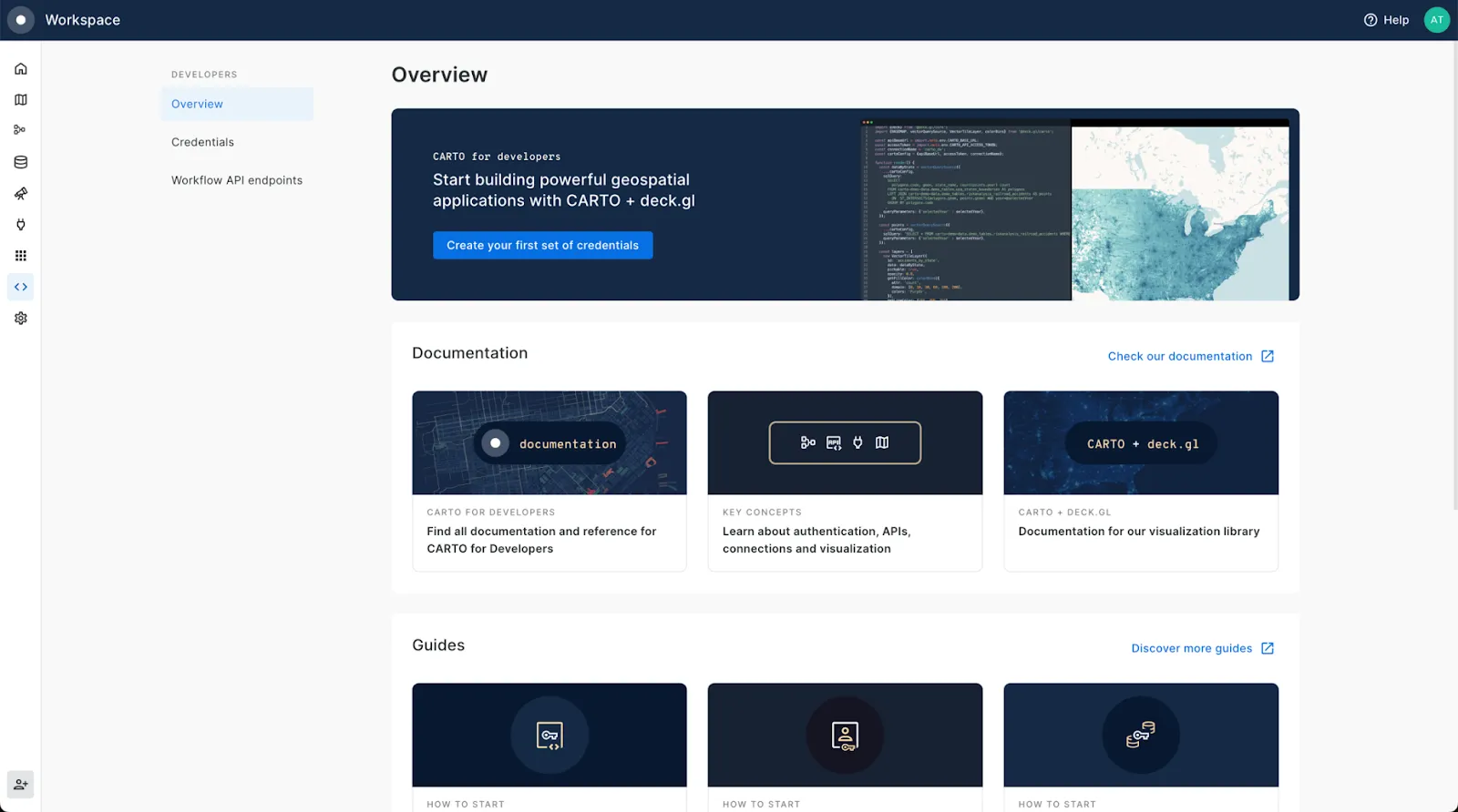 A screenshot of the CARTO Workspace developer section