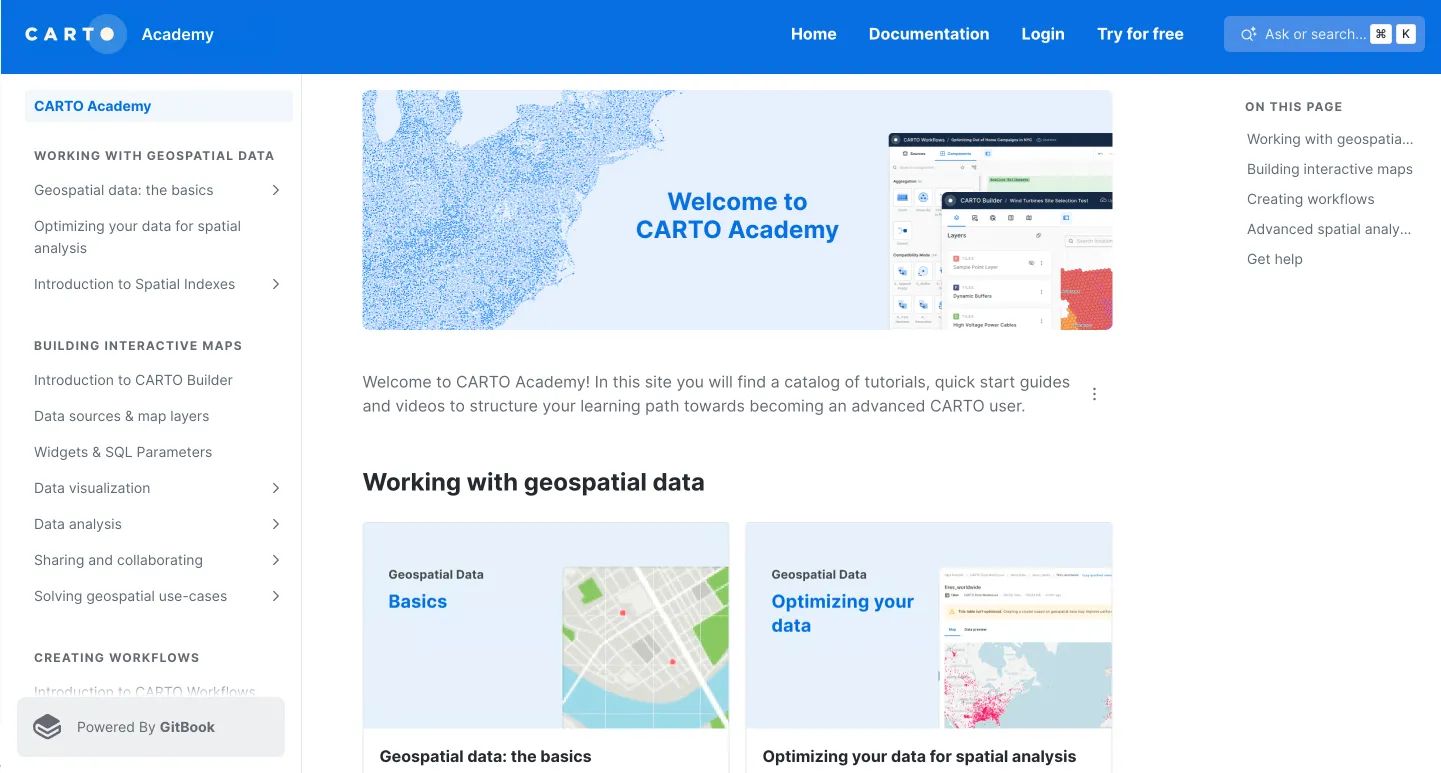 A screenshot of the CARTO Academy website