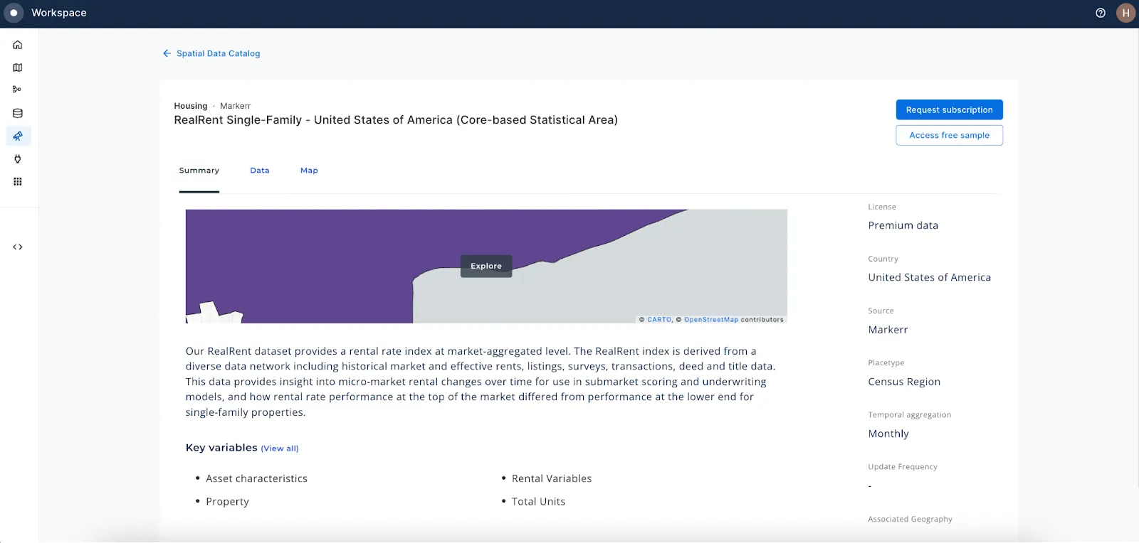 A screenshot showing subscribing to Markerr data in the Data Observatory