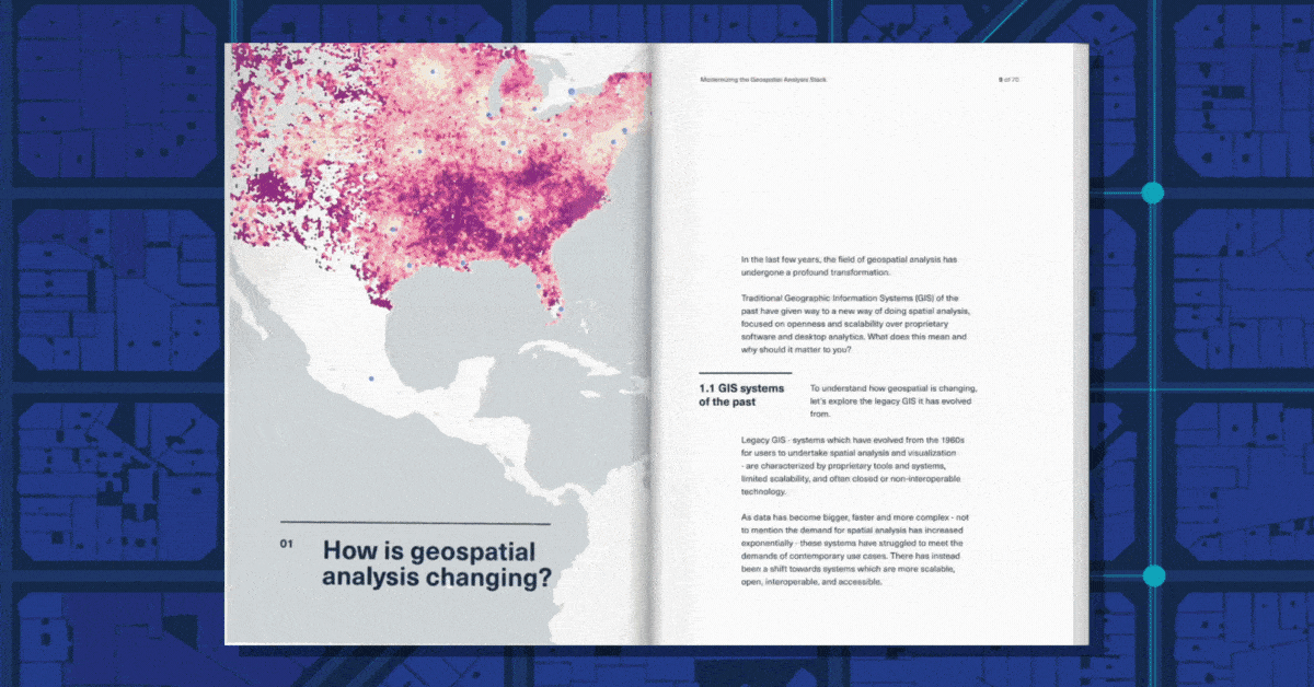 A flip book animation of Modernizing the Geospatial Tech Stack ebook