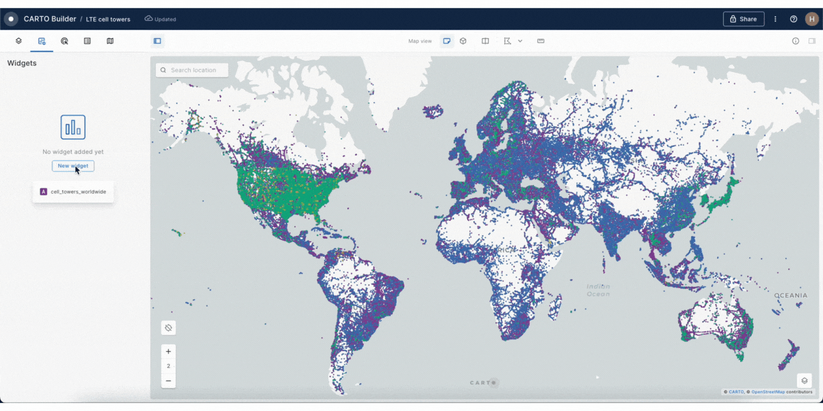 A gif showing how to set up a pie widget