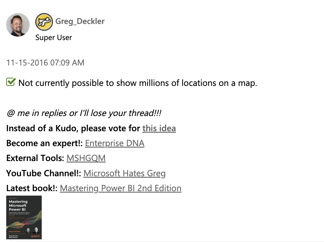 User asking Power Bi how to render millions of points