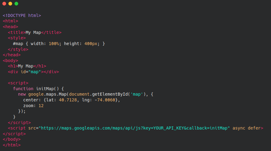 An example HTML code block