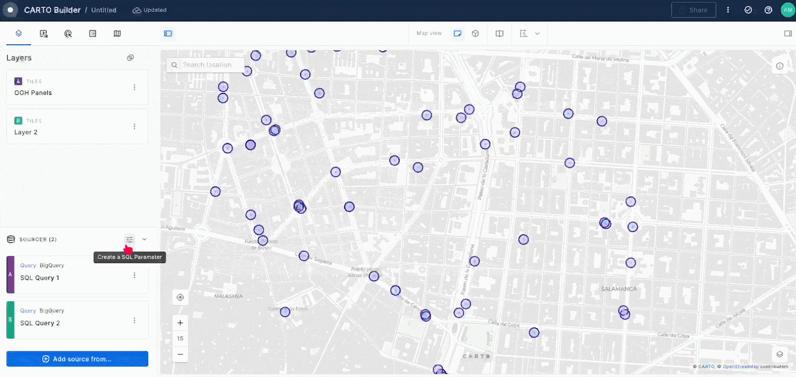 An animated gif showing CARTO SQL parameters in action