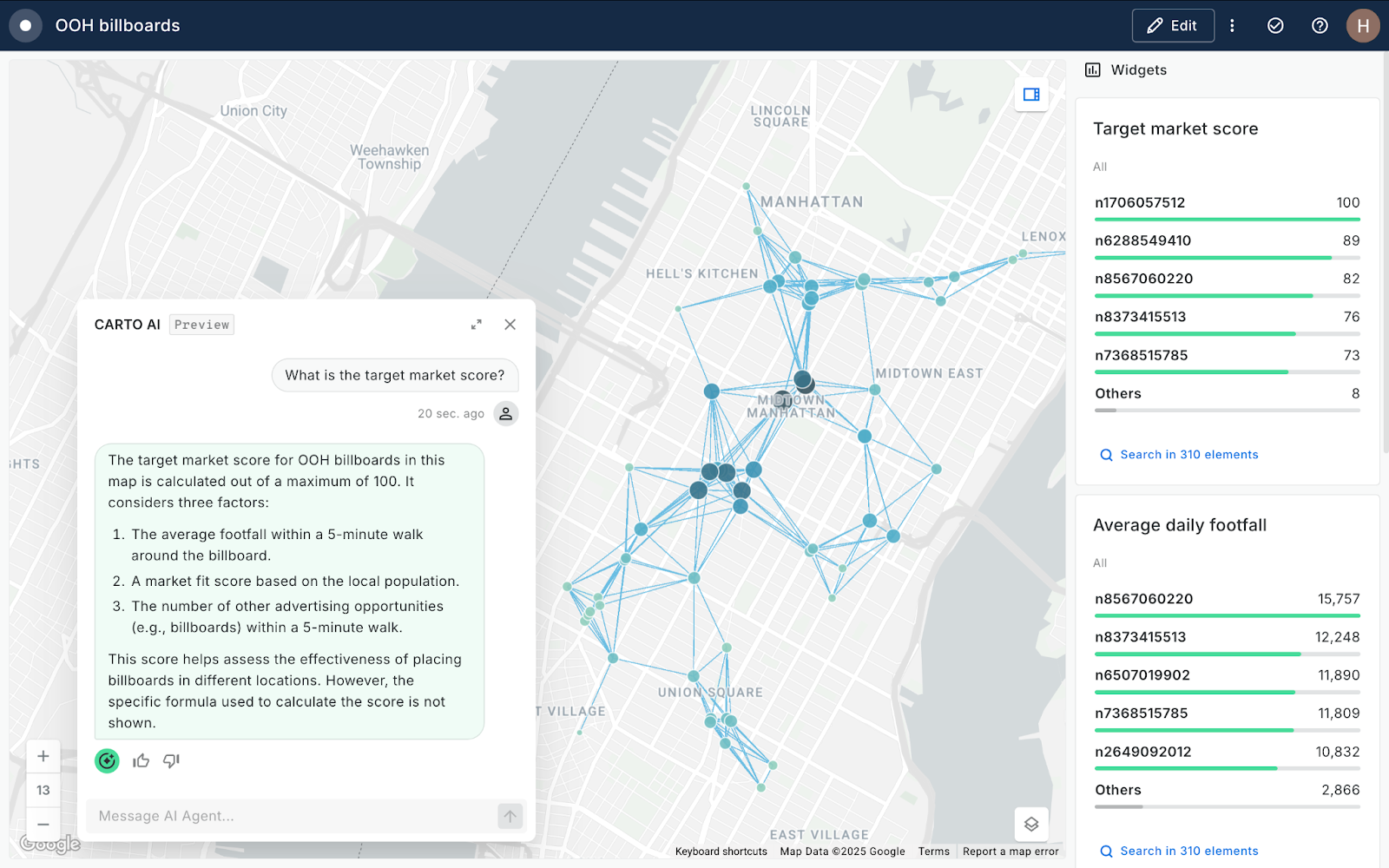 A screenshot of CARTO AI Agents