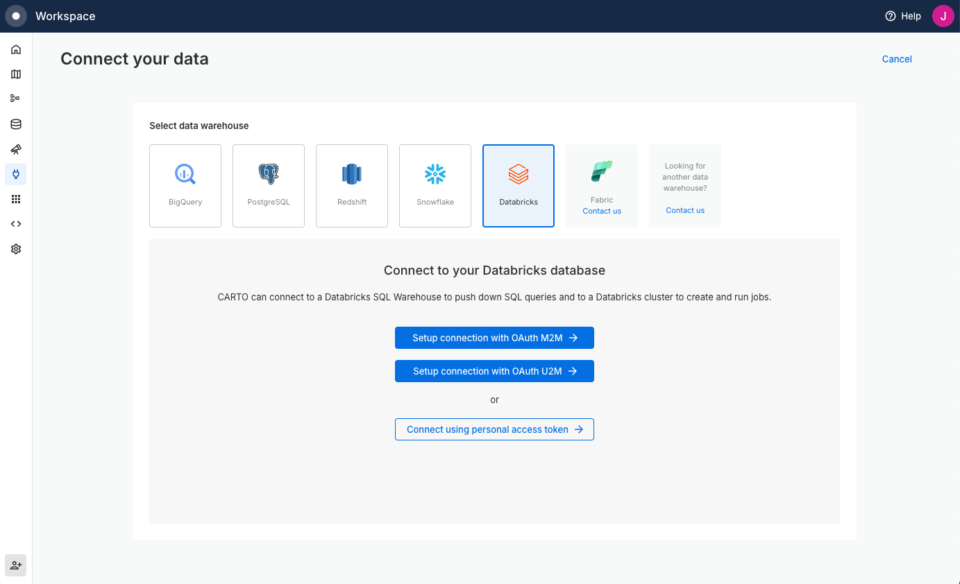 A screenshot of the CARTO Workspace
