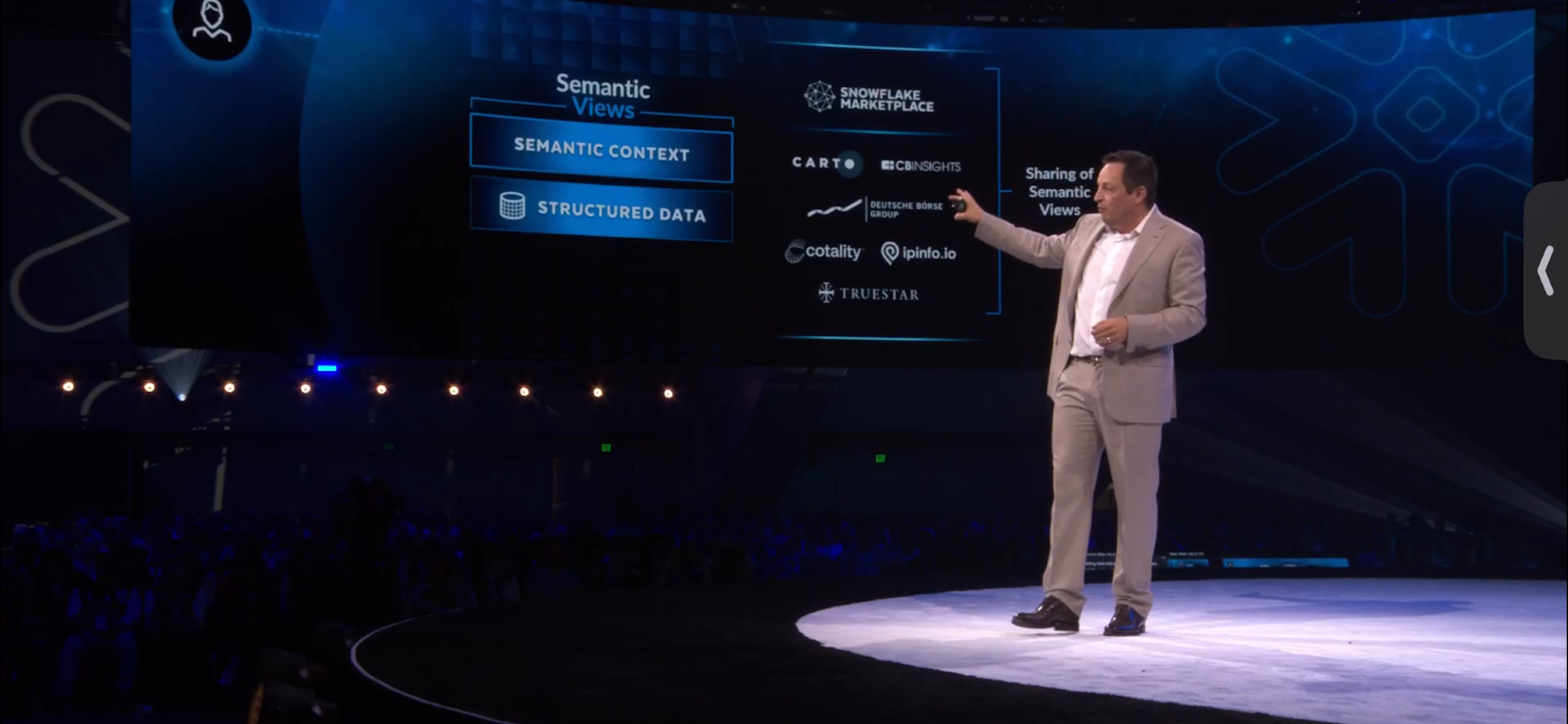 A photograph of a presentation at the Snowflake Summit