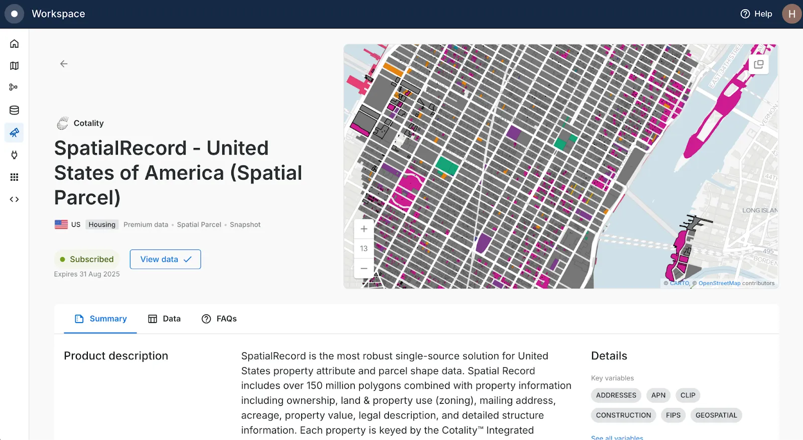 A screenshot of the CARTO Workspace
