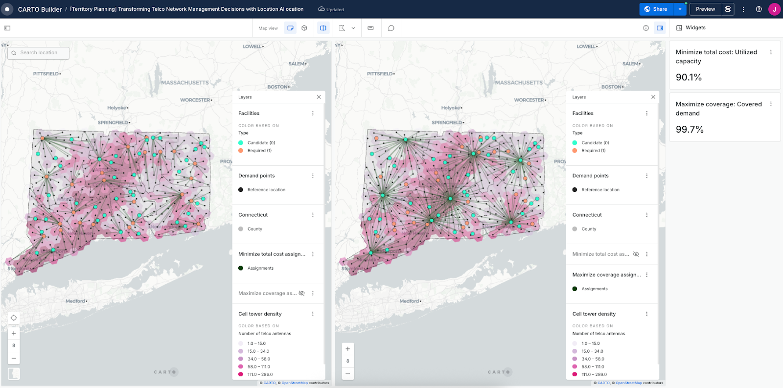 Map comparing the results of both strategies around territory planning