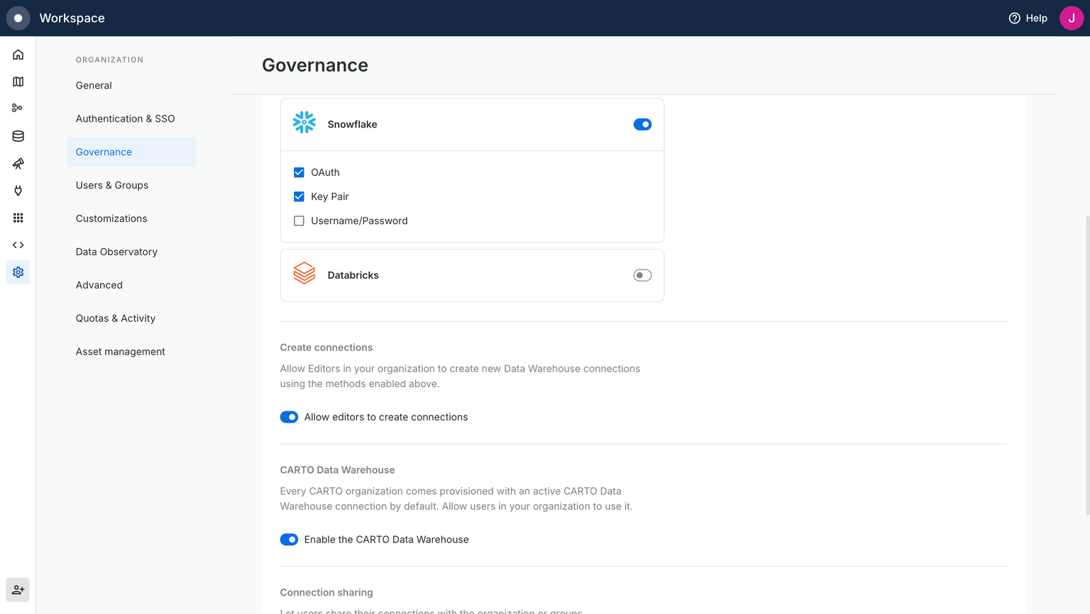 A screenshot of the CARTO Workspace