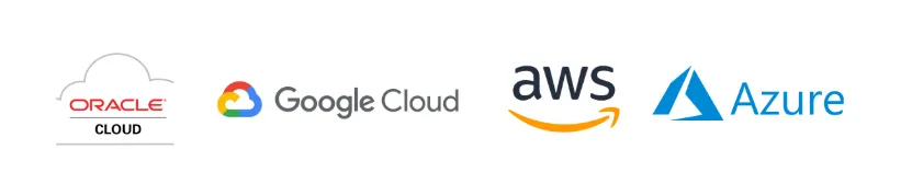 Logos of Oracle Cloud, Google Cloud, AWS & Azure