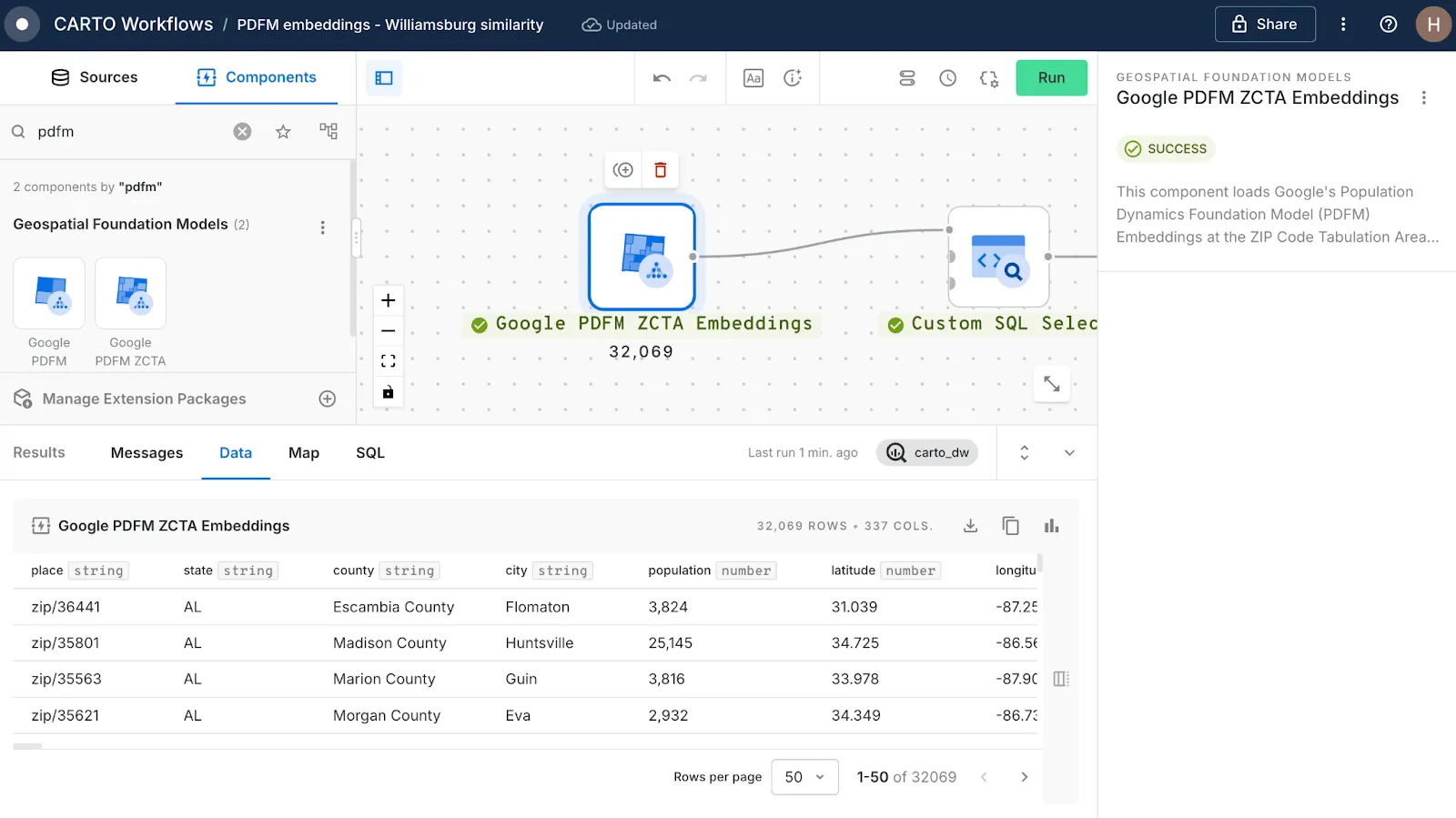 A screenshot of CARTO Workflows