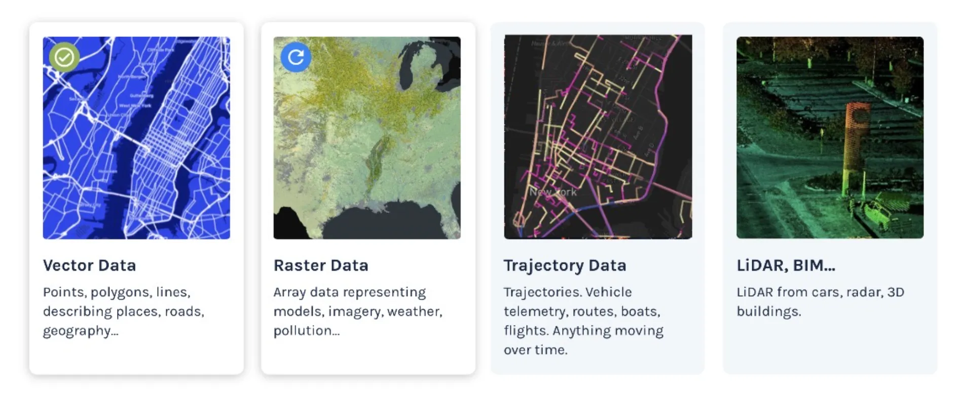 A diagram showing different geospatial data types