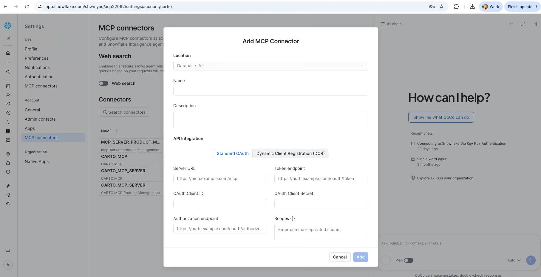 Connecting the CARTO MCP Server to Snowflake CoWork