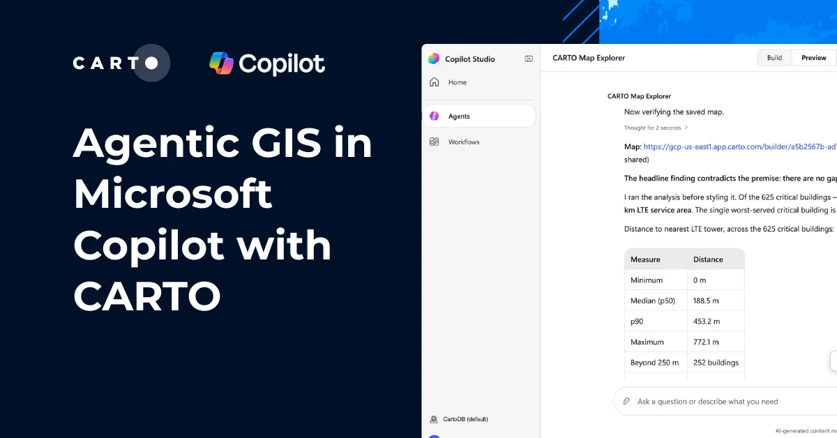 Agentic GIS in Microsoft Copilot with CARTO