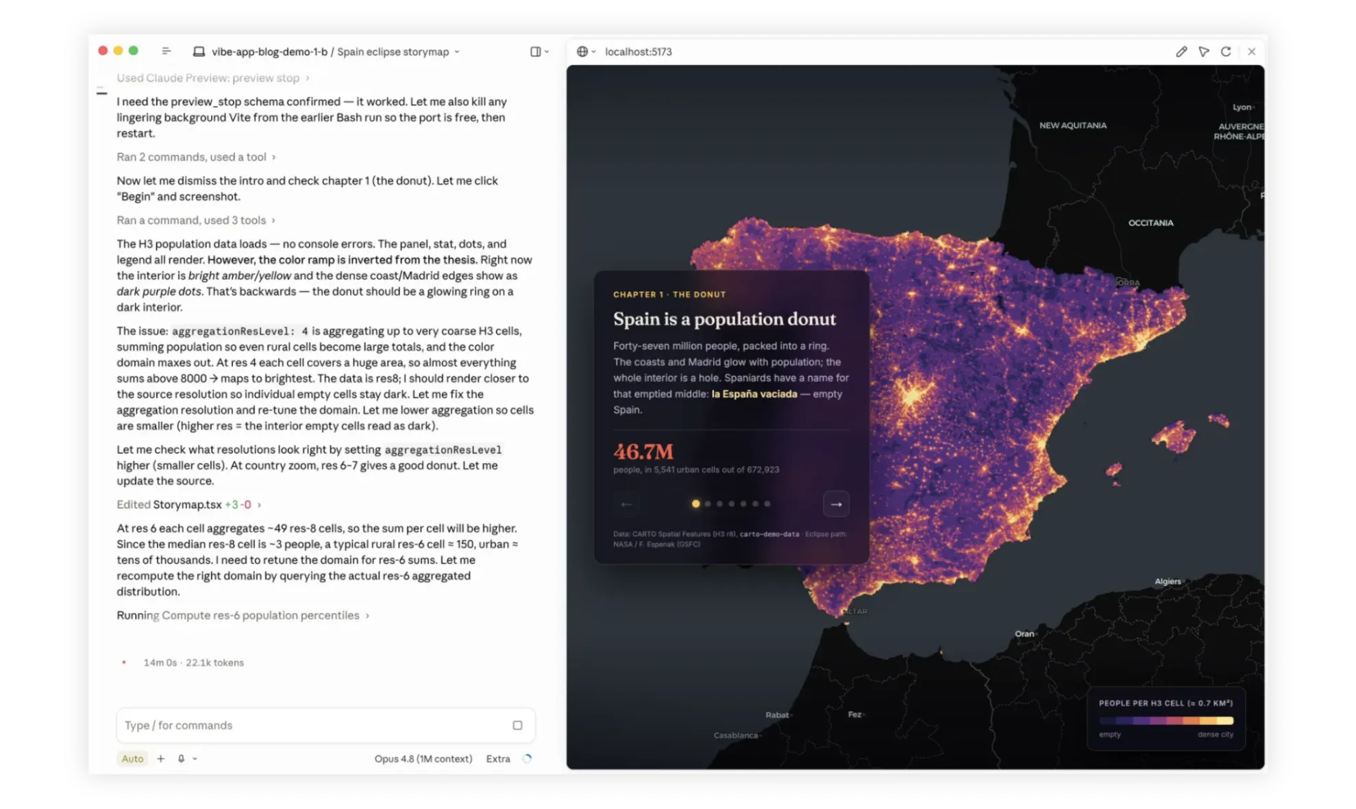 Claude Code building and shipping a spatial storymap app
