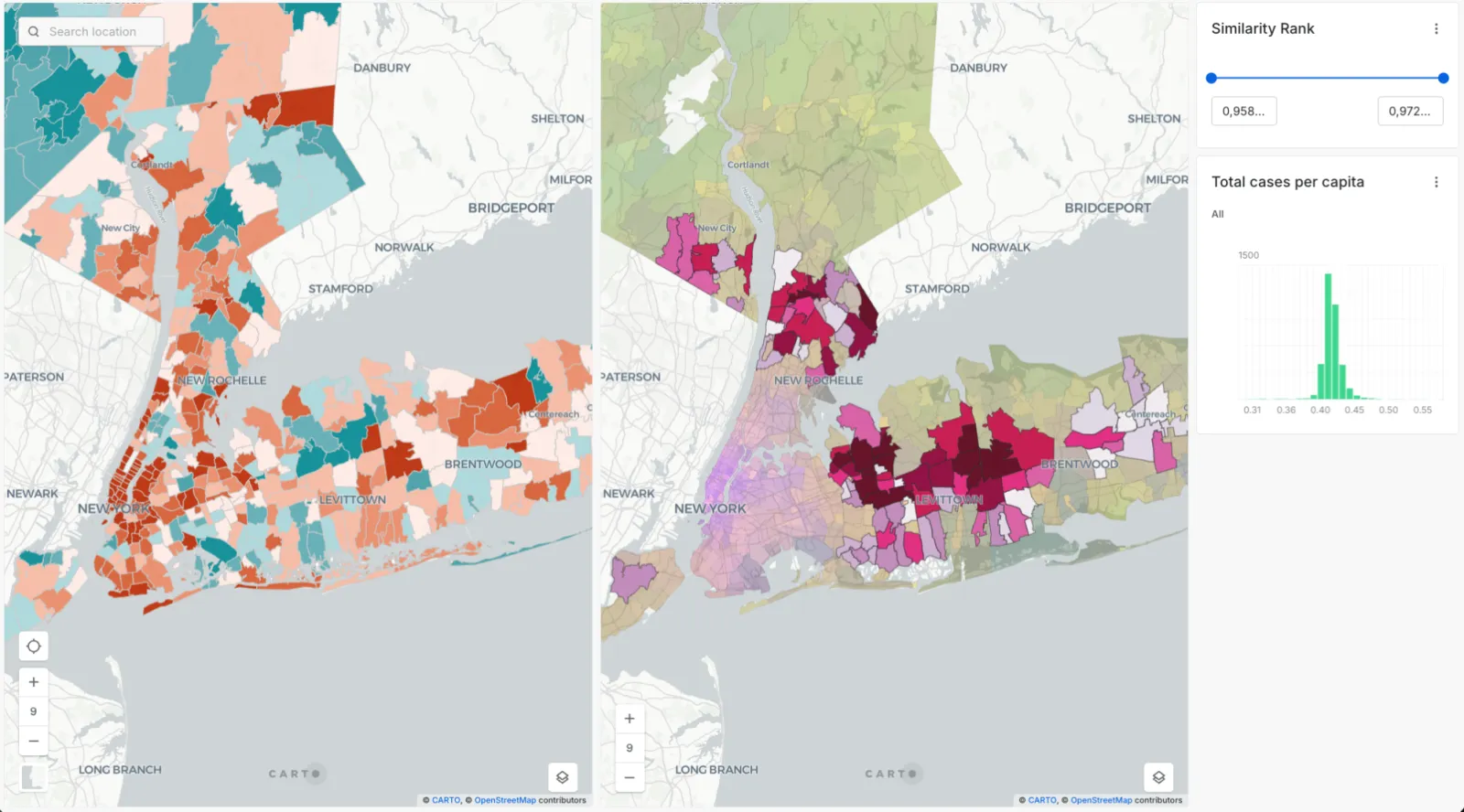 Map of New York ZCTAs most similar to a California insurance market profile