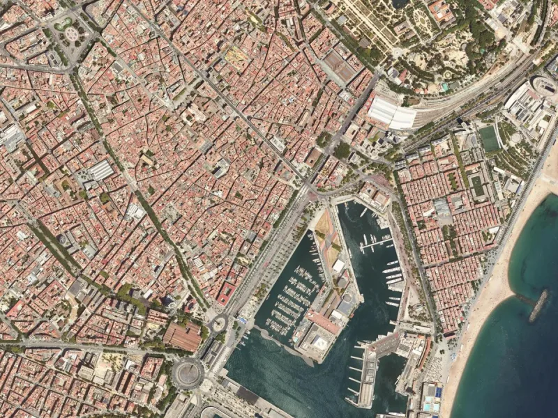 Orthophoto of Barcelona's old town, port and Barceloneta