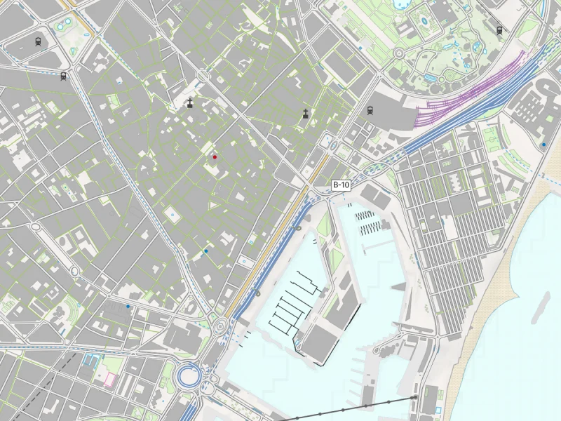 Topographic map of the same area of Barcelona