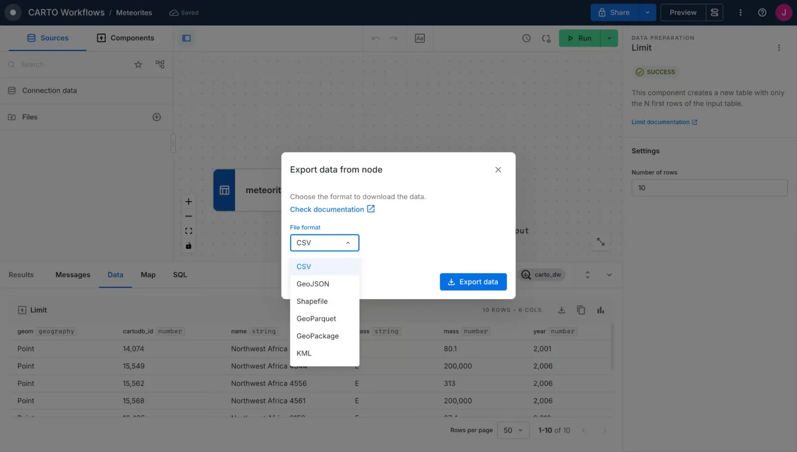 Import and export components in CARTO Workflows