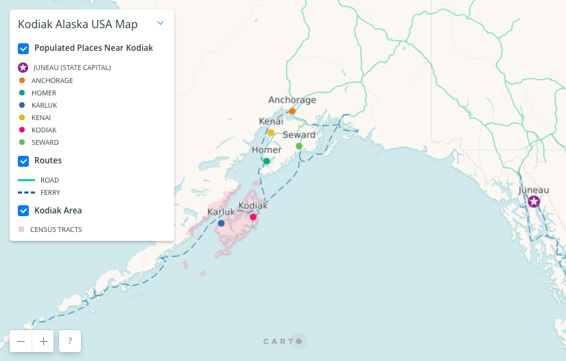 Kodiak Alaska Map with custom legend