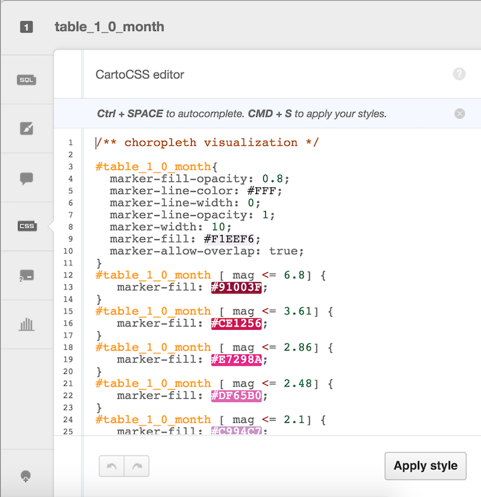 Hex values to copy.