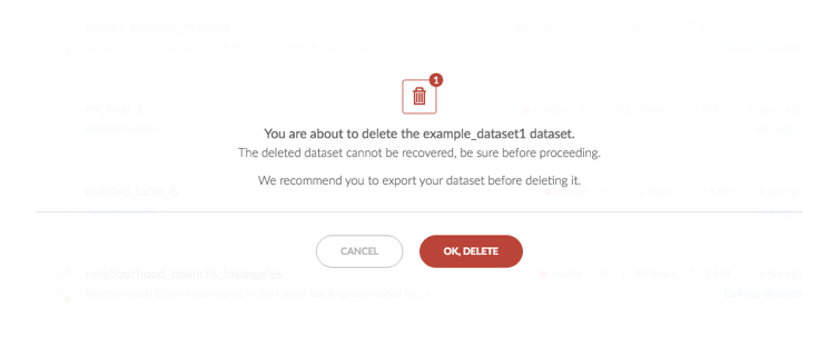 Delete Dataset Confirmation