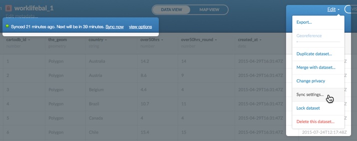 Dataset Sync settings