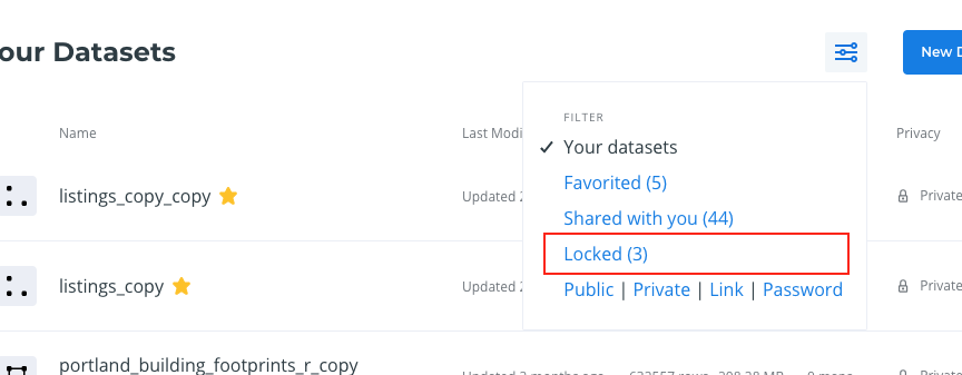 Show locked datasets