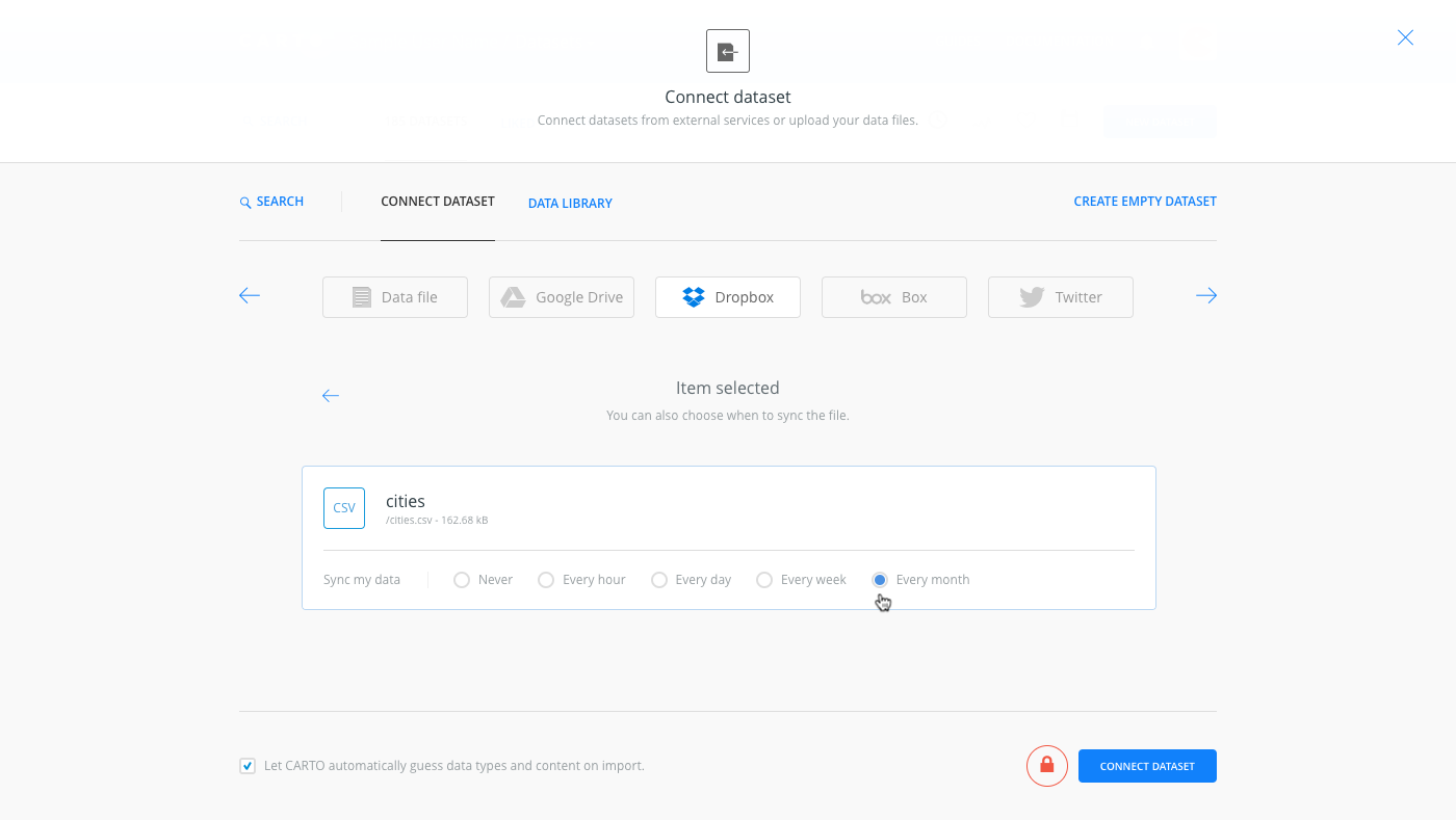 Sync data options