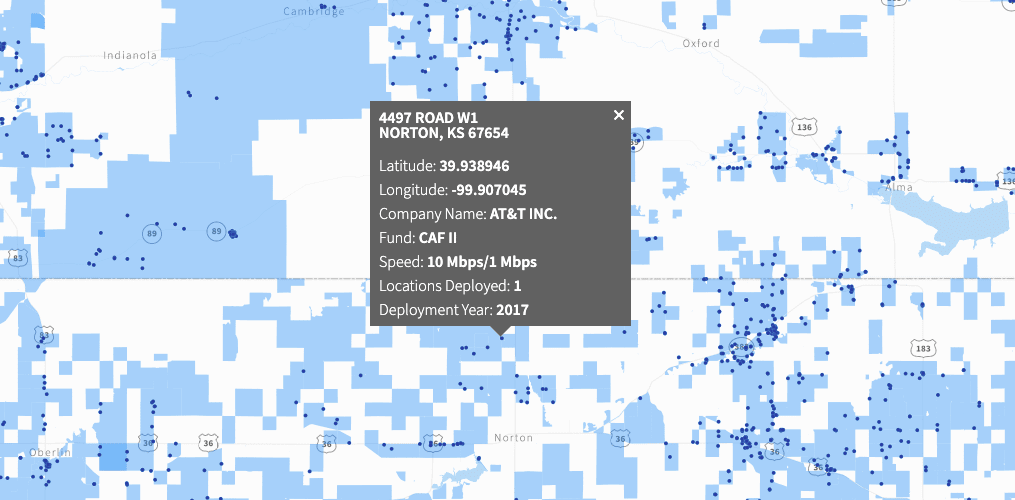 Screenshot of the CAF map showing deployment data