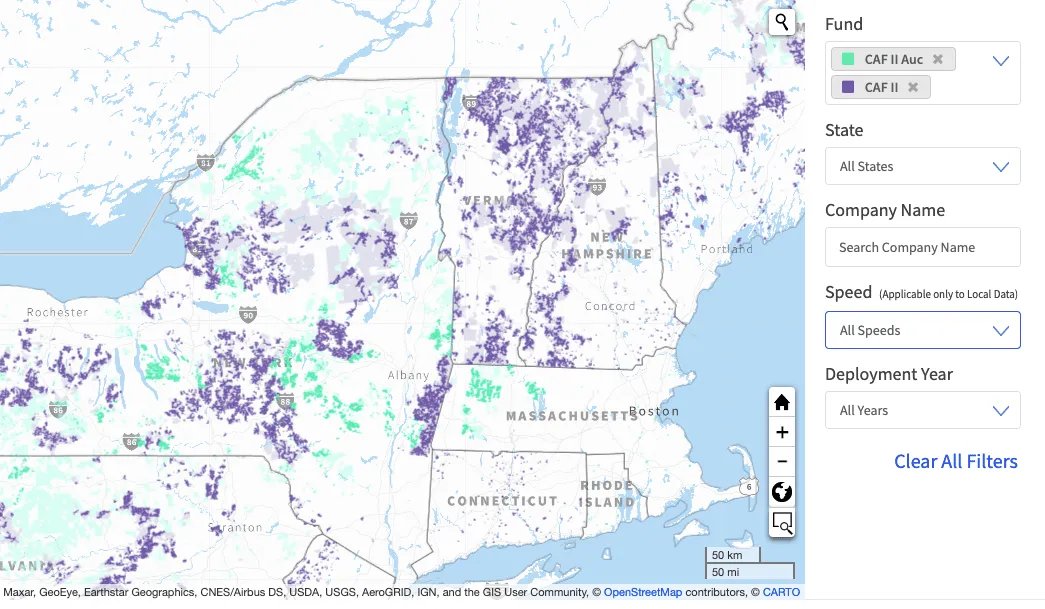 Screenshot of the CAF map showing filters in use