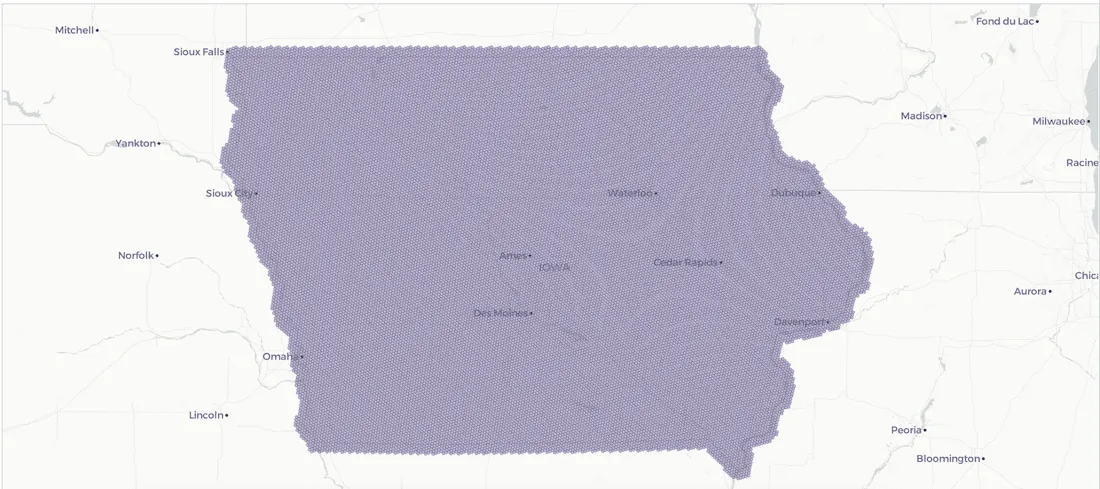 Iowa split into a H3 grid