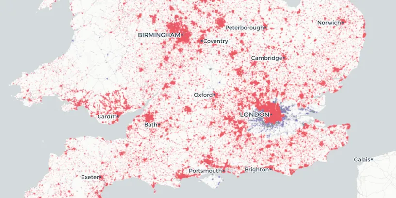 Map of the UK showing optimized delivery routes