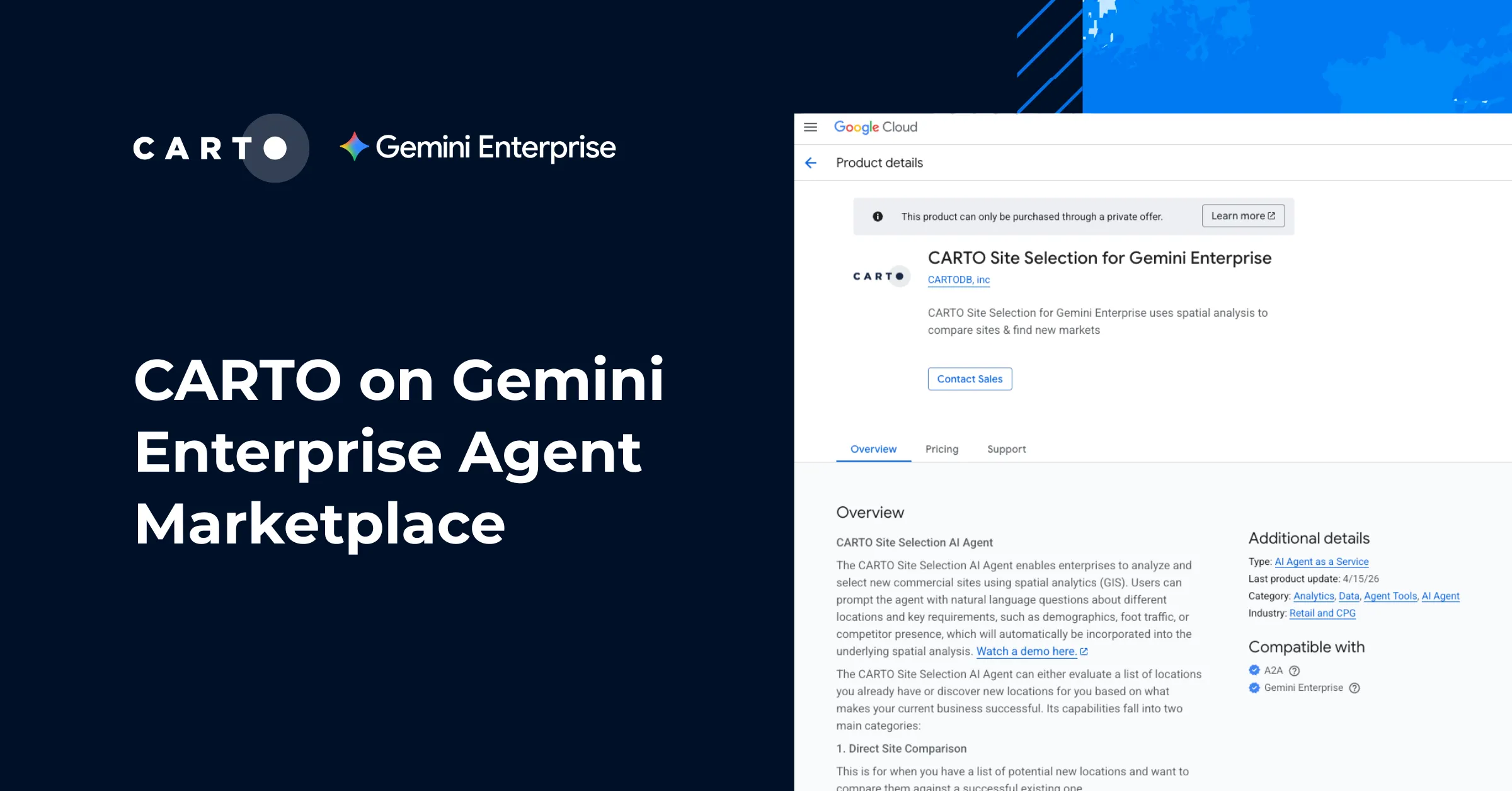 CARTO on Gemini Enterprise Agent Marketplace